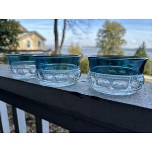 3 Tiffin Blue Crown By Colony Blue And Clear Berry Dessert Finger Bowls